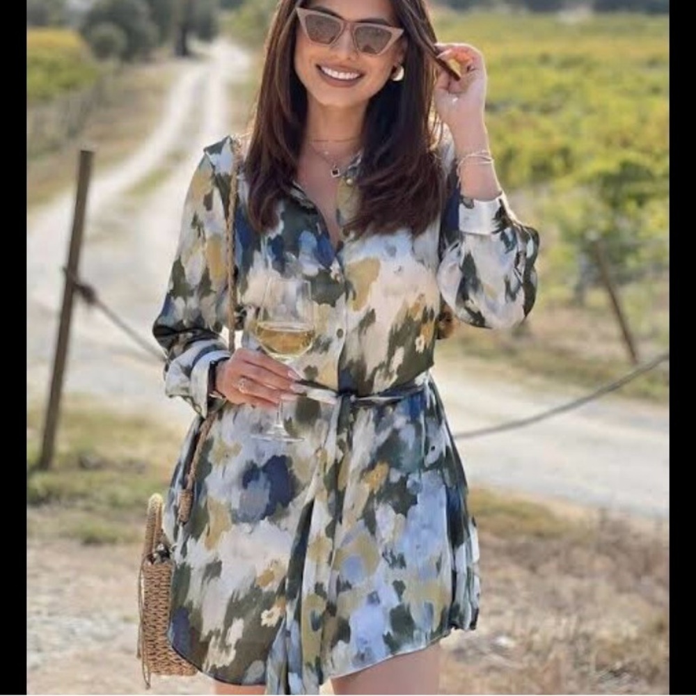 Zara Artistic Blue and Green Long Sleeve Dress